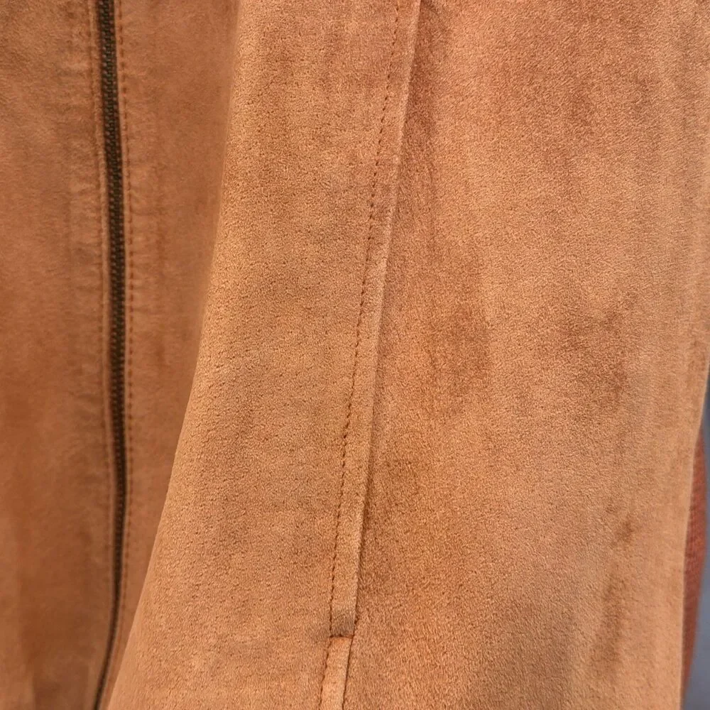 Sigrid Olsen Leather Front Silk Cotton Knit Jacket Rust Full Zip Cardigan Large - Picture 11 of 11